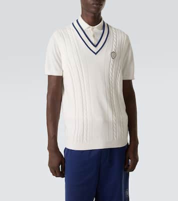 Cable-knit embroidered cotton sweater vest | Brunello Cucinelli