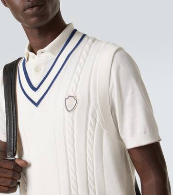 Cable-knit embroidered cotton sweater vest | Brunello Cucinelli