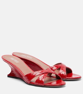 Nina 50 croc-effect patent leather wedge mules | Paris Texas
