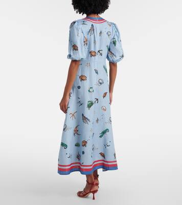 印花亚麻中长连衣裙 | Alémais