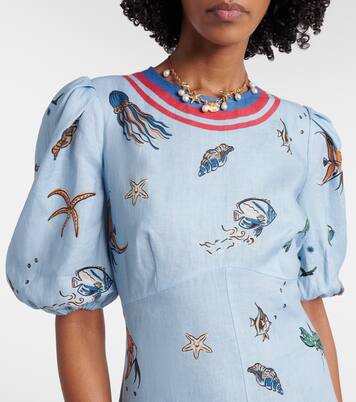 印花亚麻中长连衣裙 | Alémais