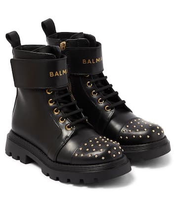 Stud-embellished leather boots | Balmain Kids
