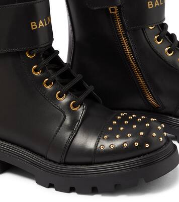 Stud-embellished leather boots | Balmain Kids
