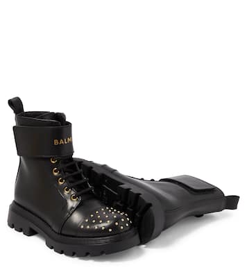 Stud-embellished leather boots | Balmain Kids