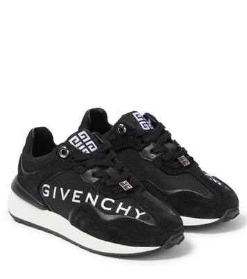 Logo leather, suede and canvas sneakers | Givenchy Kids