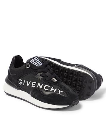 Logo leather, suede and canvas sneakers | Givenchy Kids