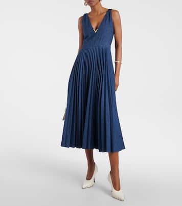 VGold plissé chambray maxi dress | Valentino