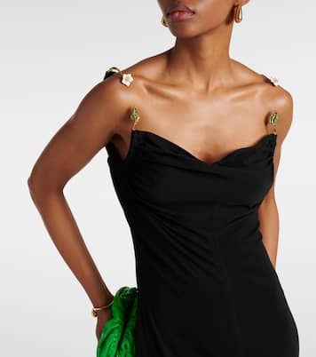 Vestido largo fruncido de crepé adornado | Bottega Veneta