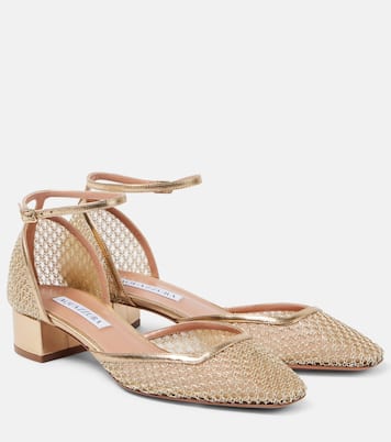 Asha 35 leather-trimmed mesh pumps | Aquazzura