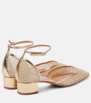 Asha 35 leather-trimmed mesh pumps | Aquazzura