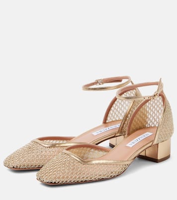 Asha 35 leather-trimmed mesh pumps | Aquazzura
