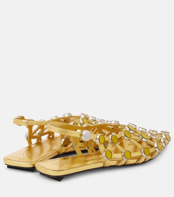 Grid metallic leather slingback flats | The Attico