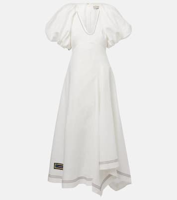 Abito midi Magnolia in lino con ricamo | Alémais