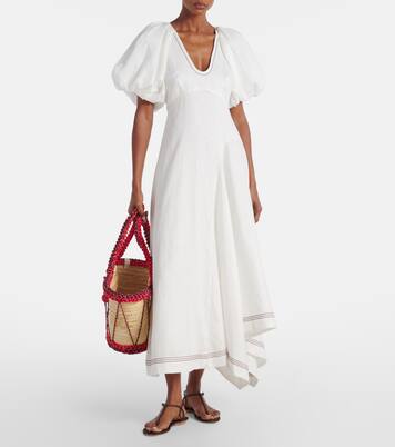 Abito midi Magnolia in lino con ricamo | Alémais