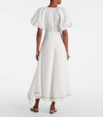 Abito midi Magnolia in lino con ricamo | Alémais