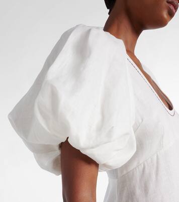 Abito midi Magnolia in lino con ricamo | Alémais