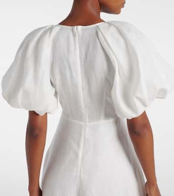 Abito midi Magnolia in lino con ricamo | Alémais