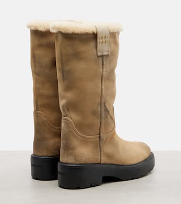 Shearling-lined suede knee-high boots | Miu Miu