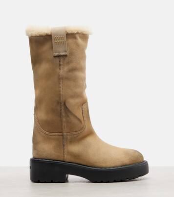 Shearling-lined suede knee-high boots | Miu Miu