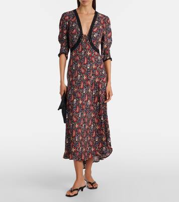 Amina 플로럴 크레이프 드 신 미디 드레스 | Rixo