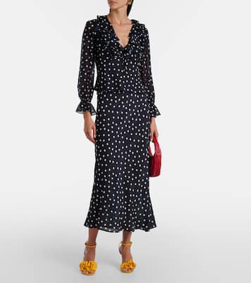 Ardith polka-dot silk midi skirt | Rixo