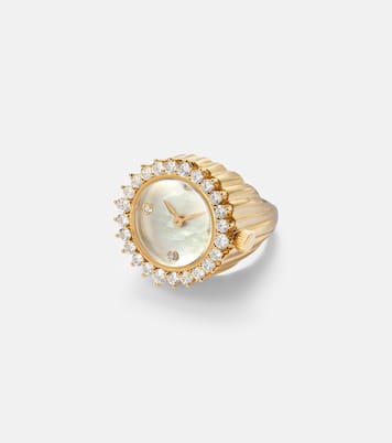 L'Horloge 18kt gold and mother-of-pearl ring with diamonds | Yvonne Léon