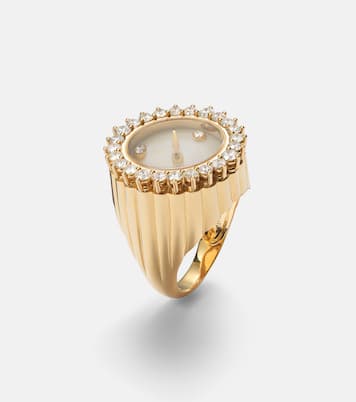L'Horloge 18kt gold and mother-of-pearl ring with diamonds | Yvonne Léon