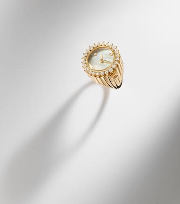L'Horloge 18kt gold and mother-of-pearl ring with diamonds | Yvonne Léon