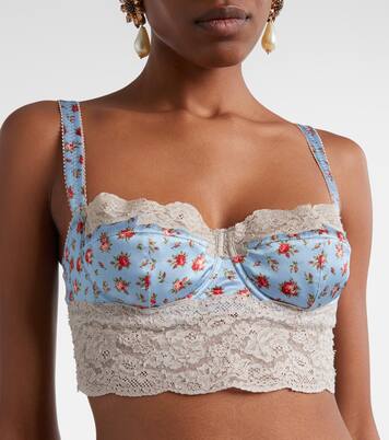 Floral lace-trimmed silk and cotton bra | Dolce&Gabbana