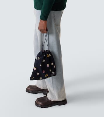 x Louis Wain leather-trimmed cotton pouch | Loewe