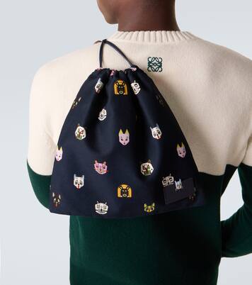 x Louis Wain leather-trimmed cotton pouch | Loewe