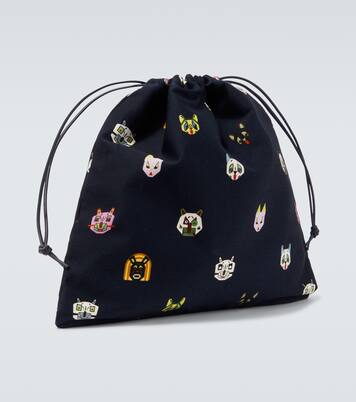 x Louis Wain leather-trimmed cotton pouch | Loewe