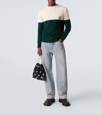 x Louis Wain leather-trimmed cotton pouch | Loewe