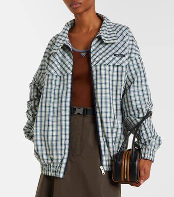 Checked cotton-blend chambray jacket | Prada