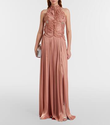Embellished ruched georgette gown | Costarellos