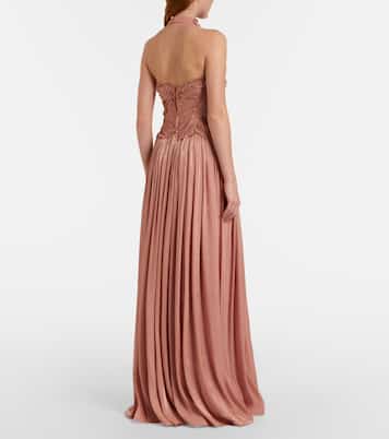 Embellished ruched georgette gown | Costarellos