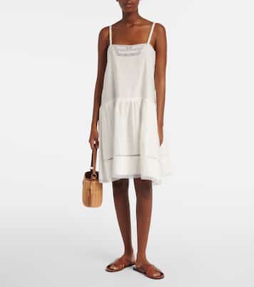 Robe en lin à finitions en dentelle | Prada