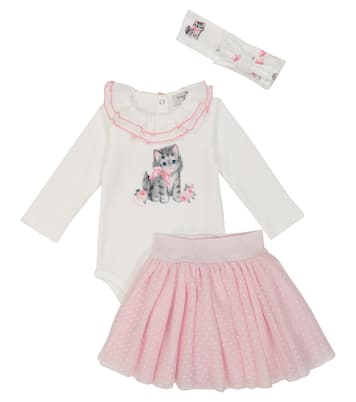 Baby cotton onesie, skirt and headband set | Monnalisa