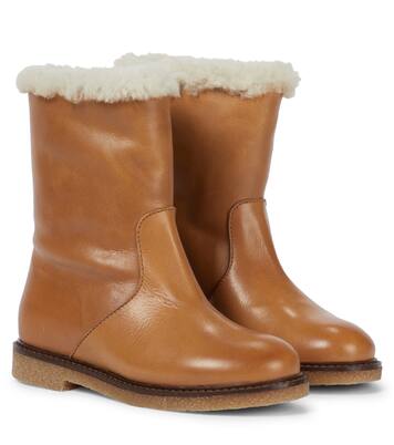 Shearling-trimmed leather boots | Bonpoint