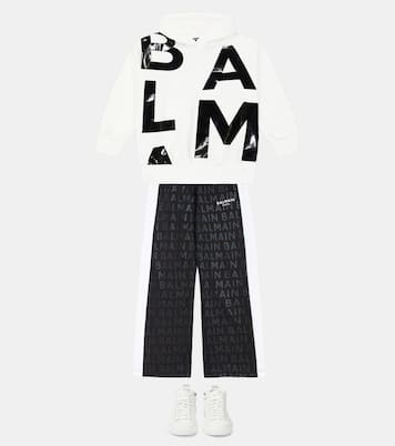 Sweat-shirt à capuche en coton à logo | Balmain Kids