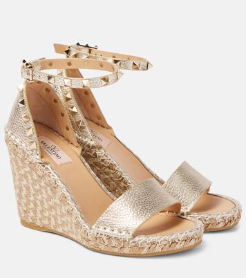 Wedge-Sandalen Rockstud 105 aus Metallic-Leder | Valentino Garavani
