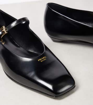 Brushed leather Mary Jane flats | Prada