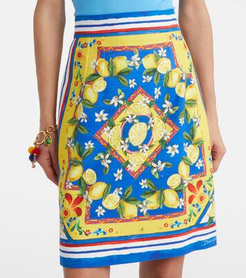 Falda corta en mezcla de algodón estampada | Dolce&Gabbana