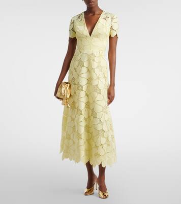 Floral silk-blend guipure midi dress | Elie Saab