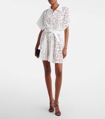 Belted broderie anglaise cotton mini dress | Norma Kamali