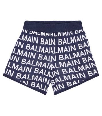 Shorts in misto cotone con intarsi | Balmain Kids