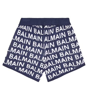 Shorts in misto cotone con intarsi | Balmain Kids