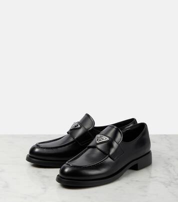 Logo leather loafers | Prada
