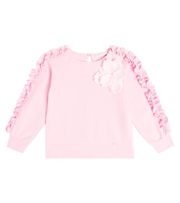 Flower-detail cotton and linen sweatshirt | Monnalisa