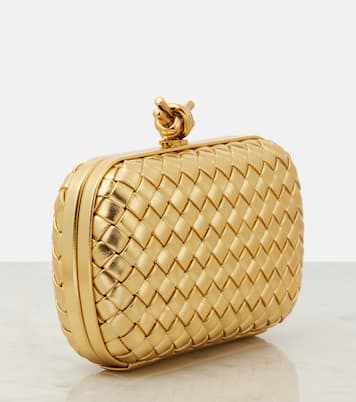 Pochette Knot Intreccio en cuir métallisé | Bottega Veneta